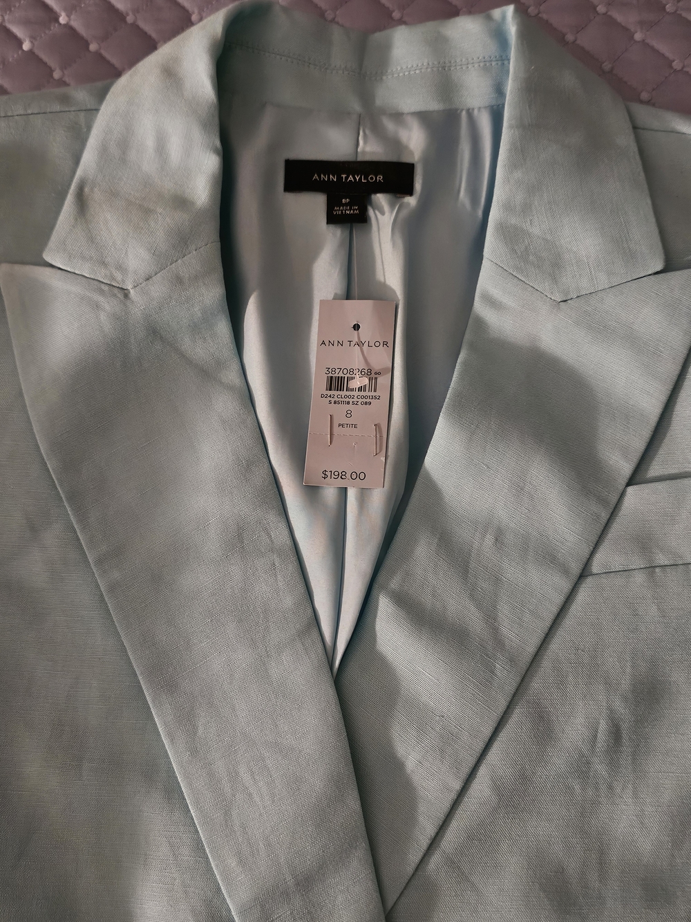Light Blue Women's Double-Button Blazer With Linen Size 8p $ 198 - Picture 2 of 4